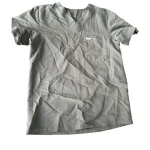 FIGS Leon Men V-Neck Scrub Top Olive Green Short Sleeve Pocket FM1500 Size Small